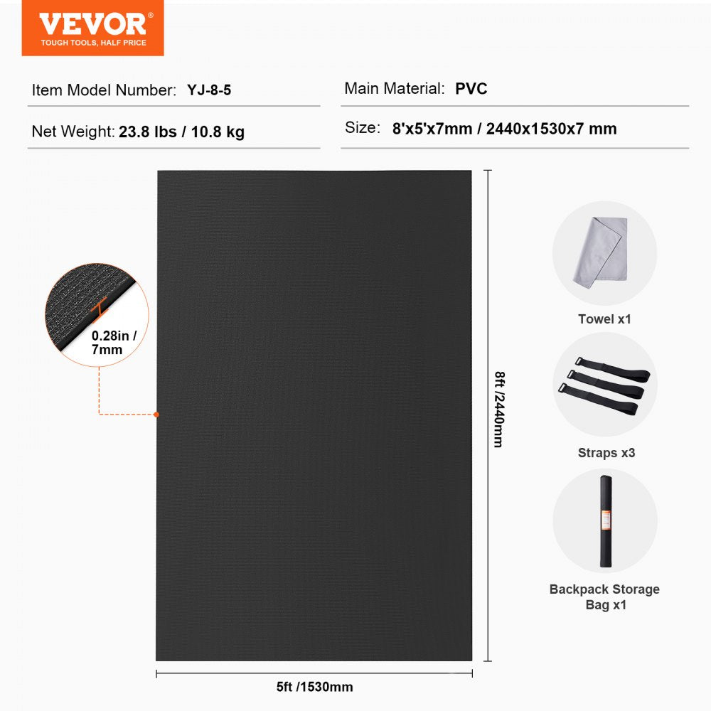 VEVOR Exercise Mat, Non Slip High Density Premium Yoga Mat, Exercise Yoga Mat for Men & Women, Fitness & Exercise Mat with Bag & Carry Strap, for All Types of Home Yoga, Pilate & Floor Workout (8x5ft)