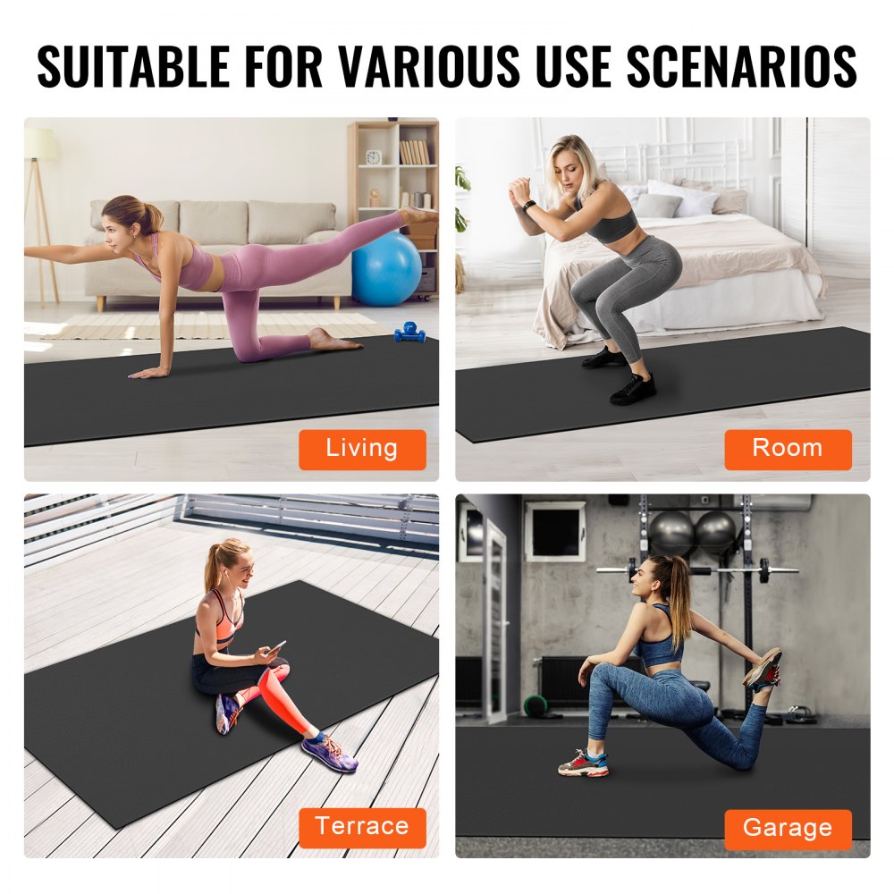 VEVOR Exercise Mat, Non Slip High Density Premium Yoga Mat, Exercise Yoga Mat for Men Women, Fitness & Exercise Mat with Bag & Carry Strap, for All Types of Home Yoga, Pilate & Floor Workout (10x6ft)