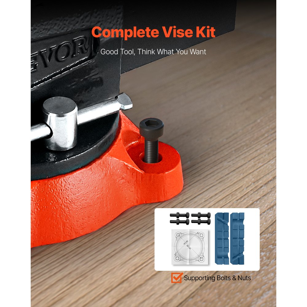 VEVOR Bench Vise, 5.5" Jaw Width, 5.5" Max Jaw Opening Multipurpose Vise with 360° Swivel Locking Base, 2.8" Throat Depth, Heavy Duty Ductile Iron Workbench Vise, Two-Way Jaws for Clamping Round Pipes