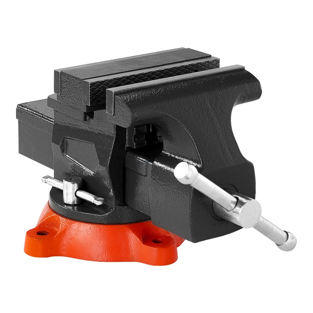 VEVOR Bench Vise, 5.5" Jaw Width, 5.5" Max Jaw Opening Multipurpose Vise with 360° Swivel Locking Base, 2.8" Throat Depth, Heavy Duty Ductile Iron Workbench Vise, Two-Way Jaws for Clamping Round Pipes