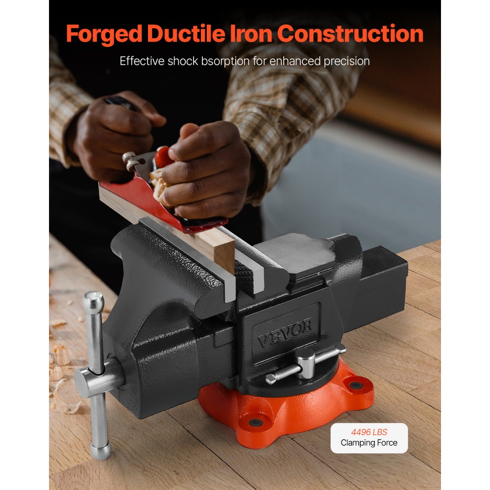 VEVOR Bench Vise, 5" Jaw Width, 5" Max Jaw Opening Multipurpose Vise with 360° Swivel Locking Base, 2.8" Throat Depth, Heavy Duty Ductile Iron Workbench Vise with Anvil, for Clamping Round Pipes