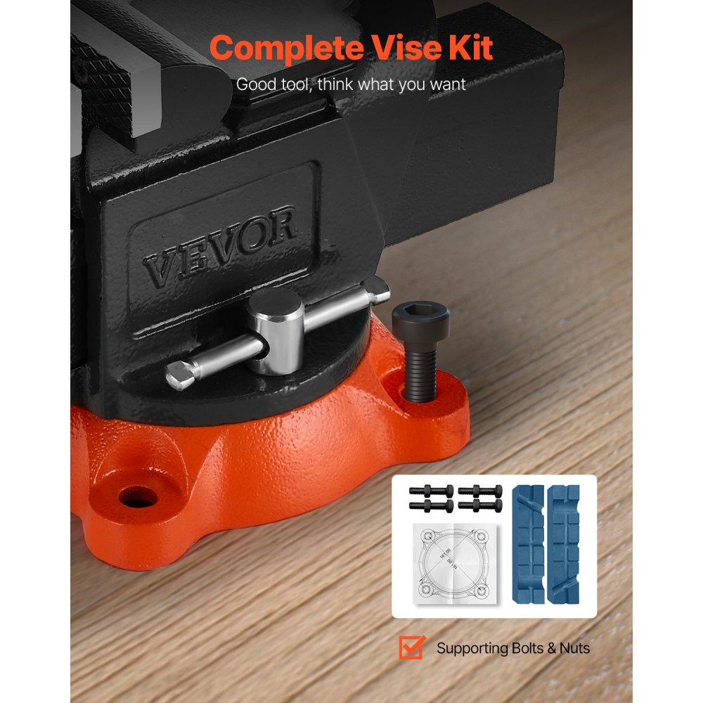 VEVOR Bench Vise, 5" Jaw Width, 5" Max Jaw Opening Multipurpose Vise with 360° Swivel Locking Base, 2.8" Throat Depth, Heavy Duty Ductile Iron Workbench Vise with Anvil, for Clamping Round Pipes