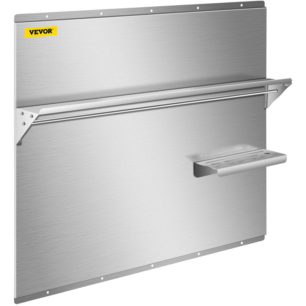 VEVOR Range Backsplash with Shelf 36 x 29.5 Inch Range Hood Wall Shield, Stainless Steel Backsplash Silver Splash Plate for Range Hood Stainless Backsplash with Built-in Storage Shelf and Hanging Rack