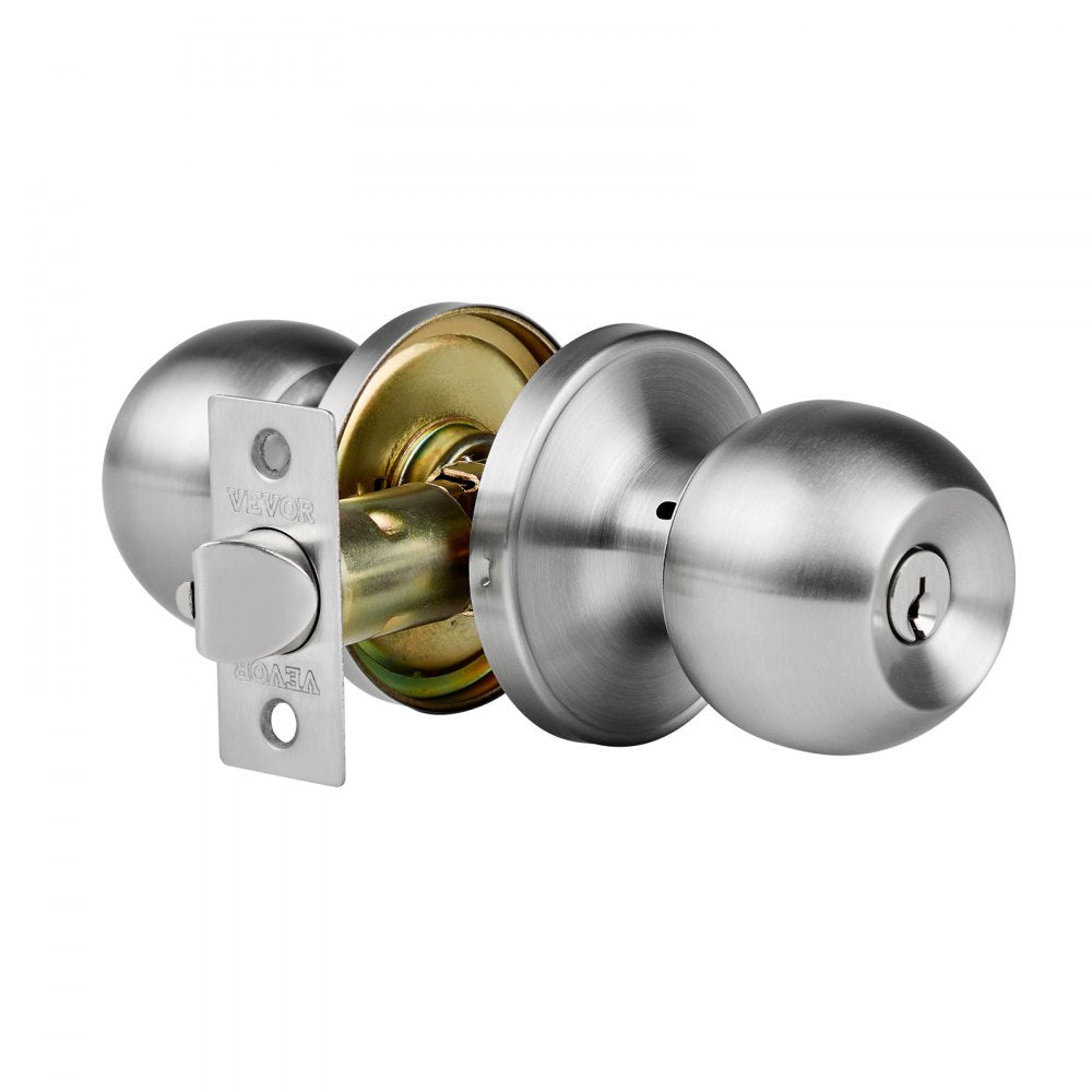 VEVOR Keyed Entry Door Knob, Satin Nickel Door Knob with Round Ball, Keyed Exterior & Thumb Turn Lock Interior, All Metal Doorknobs Hardware with Lock and Keys, Modern Design for Bedroom & Bathroom