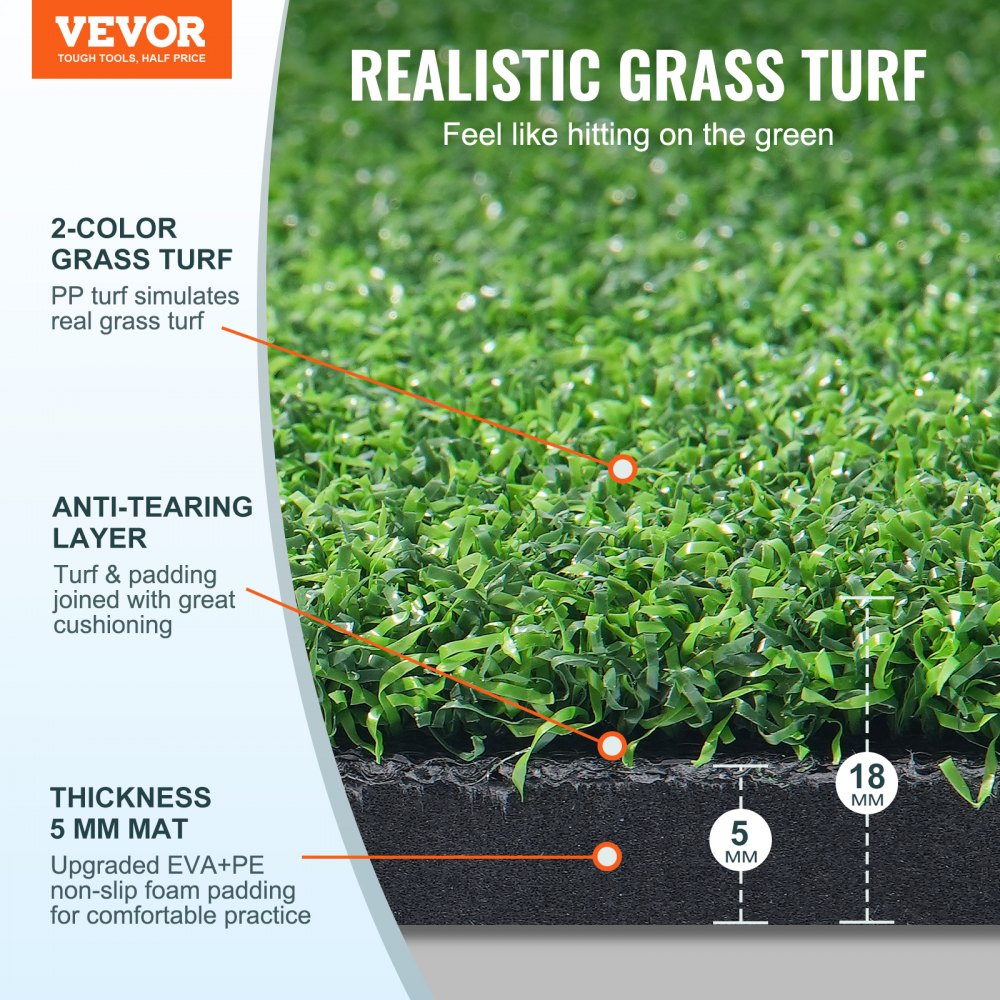 VEVOR Golf Hitting Mat, 5x4ft Artificial Turf Golf Hitting Mat, Golf Hitting Training Aids with 10 Golf Balls, 9 Golf Tees, Golf Practice Hitting Mat for Backyard Driving Indoor Outdoor Training