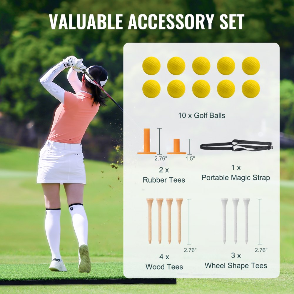 VEVOR Golf Hitting Mat, 5x4ft Artificial Turf Golf Hitting Mat, Golf Hitting Training Aids with 10 Golf Balls, 9 Golf Tees, Golf Practice Hitting Mat for Backyard Driving Indoor Outdoor Training