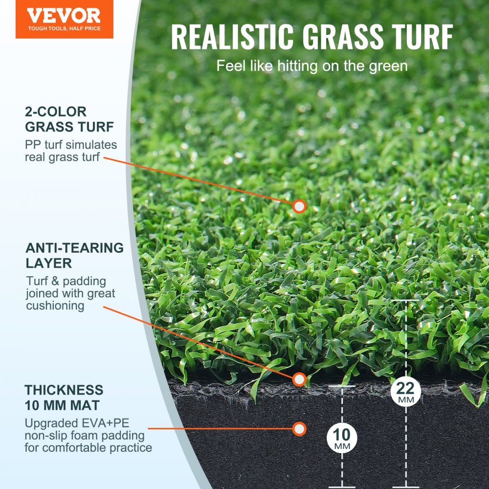 VEVOR Golf Hitting Mat, 5x4ft Artificial Turf Golf Hitting Mat, Golf Hitting Training Aids with 6 Golf Tees, Golf Practice Hitting Mat for Backyard Driving Indoor Outdoor Training