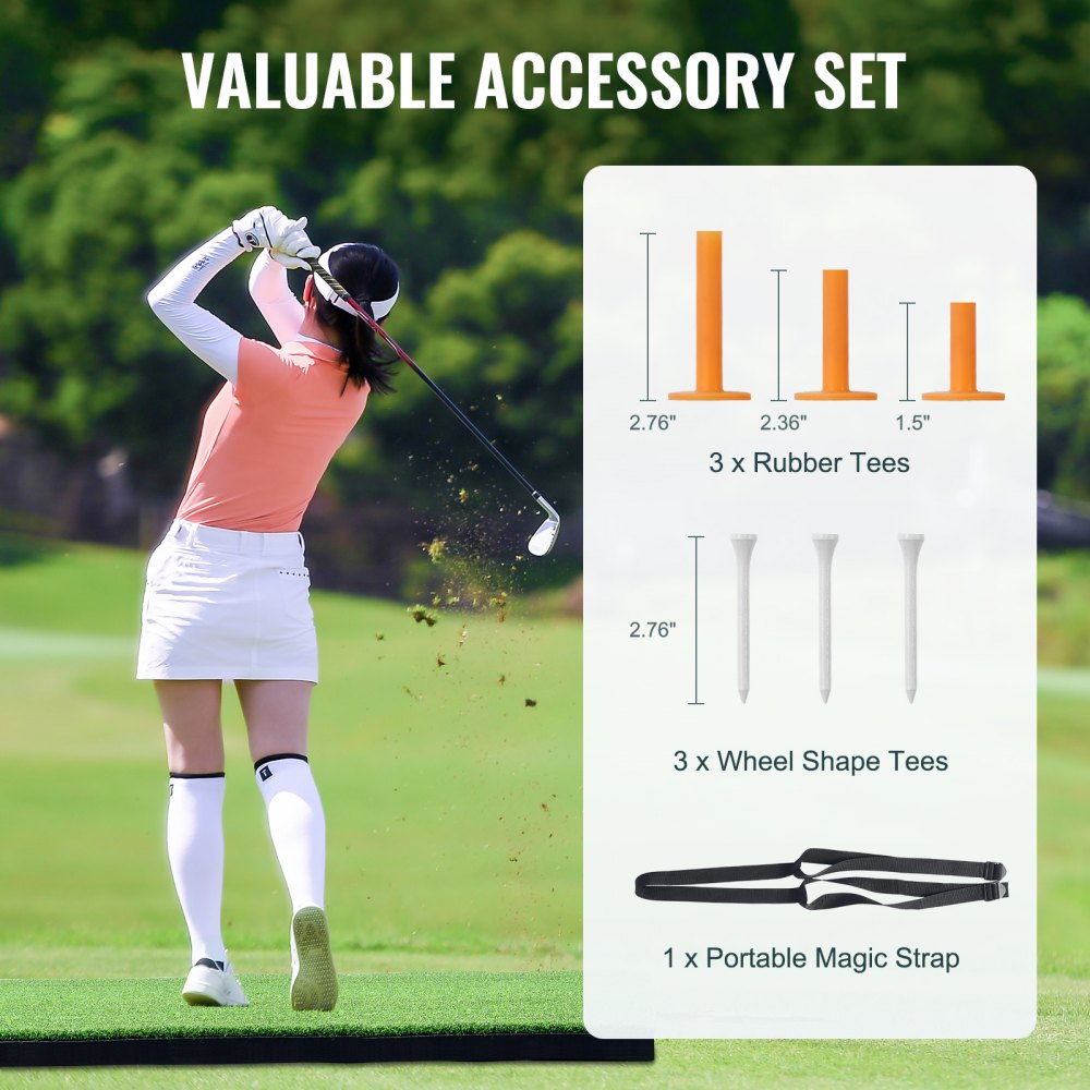 VEVOR Golf Hitting Mat, 5x4ft Artificial Turf Golf Hitting Mat, Golf Hitting Training Aids with 6 Golf Tees, Golf Practice Hitting Mat for Backyard Driving Indoor Outdoor Training