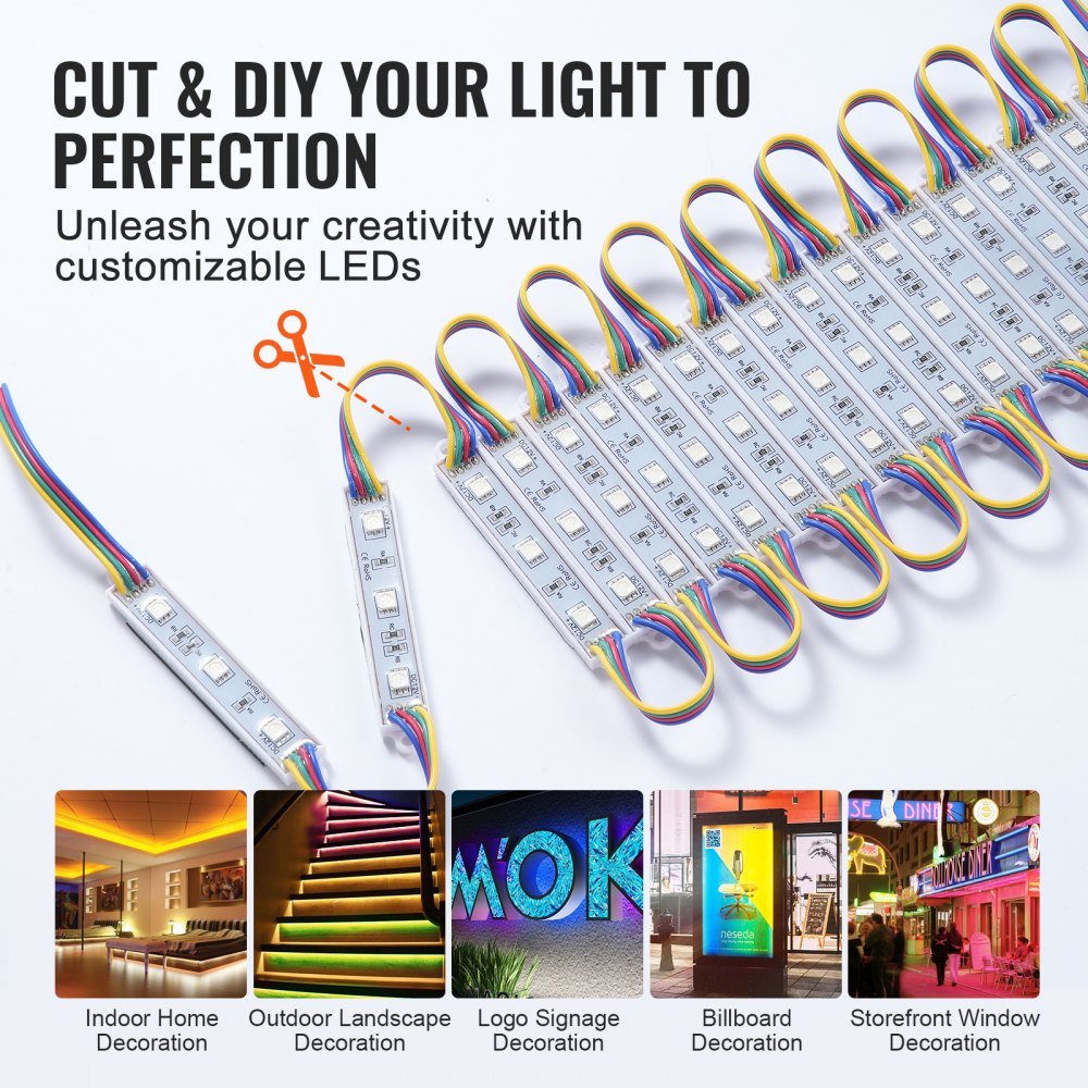 VEVOR 80PCS LED Storefront Lights, 41 ft, LED Module Lights, 5050 SMD 3-LED RGB Color Changing Window Lights with Remote Control for Business Store Window Advertising Letter Signs, IP68 Waterproof