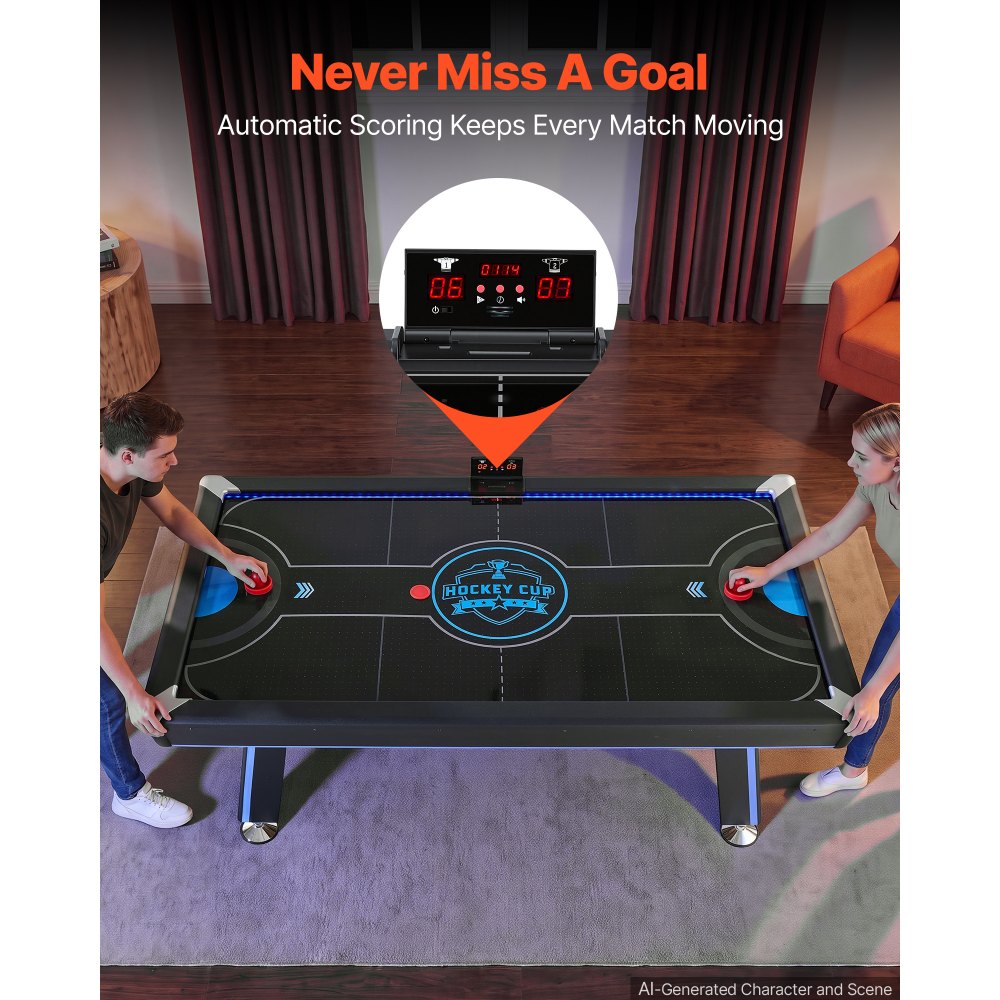 VEVOR 89" Air Hockey Table with LED Lights & Electronic Scorer, for Family Game Room, Basements, Home, Air Powered Hockey Arcade Game Table Set with High-powered Blower, Stable H-shaped Leg