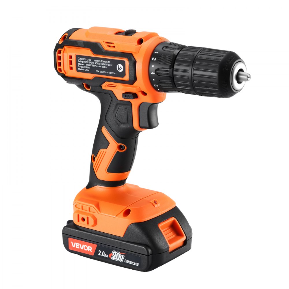 VEVOR Cordless Drill Driver, 1/2 inch Metal Chuck, Dual-Speed Variable, Drill Driver Kit with Lithium Battery and Charger, Belt Clip, for Wood and Metal Drilling, Screw Tightening or Loosening