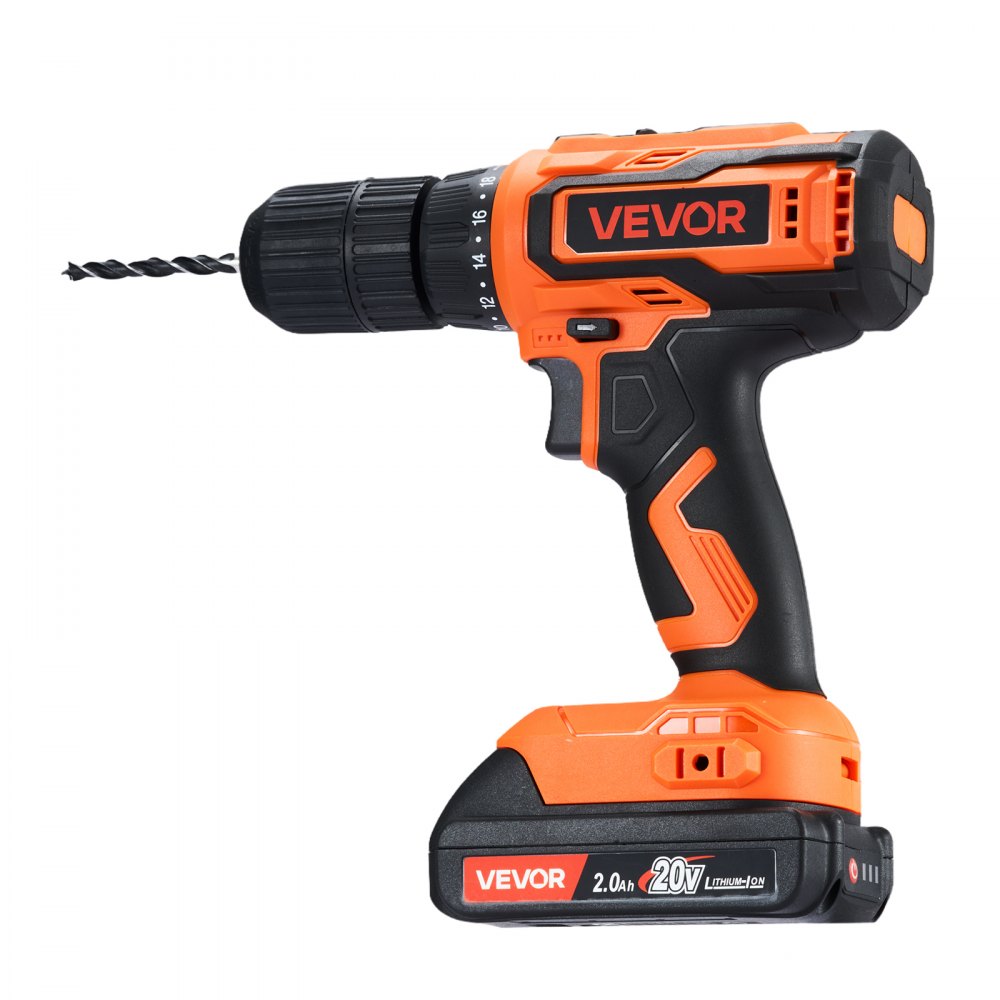 VEVOR Cordless Drill Driver, 1/2 inch Metal Chuck, Dual-Speed Variable, Drill Driver Kit with Lithium Battery and Charger, Belt Clip, for Wood and Metal Drilling, Screw Tightening or Loosening