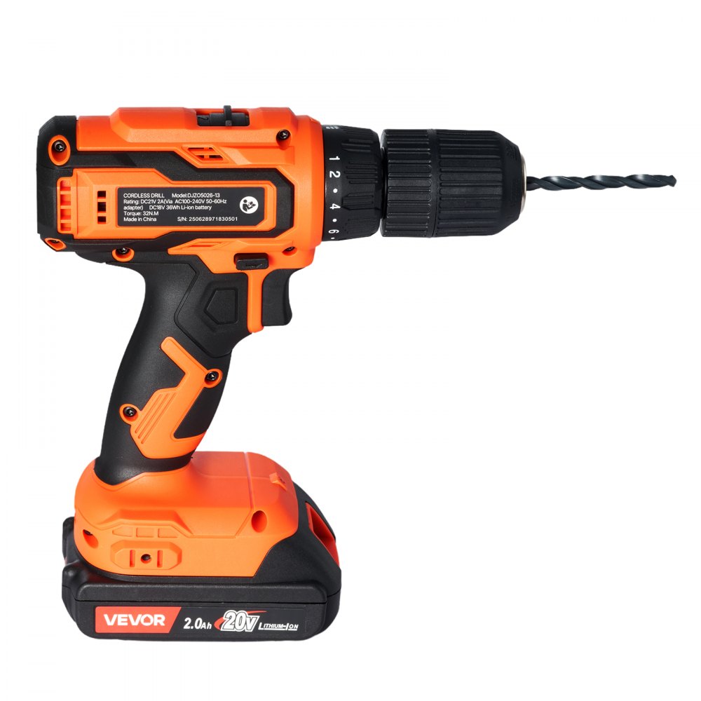 VEVOR Cordless Drill Driver, 1/2 inch Metal Chuck, Dual-Speed Variable, Drill Driver Kit with Lithium Battery and Charger, Belt Clip, for Wood and Metal Drilling, Screw Tightening or Loosening
