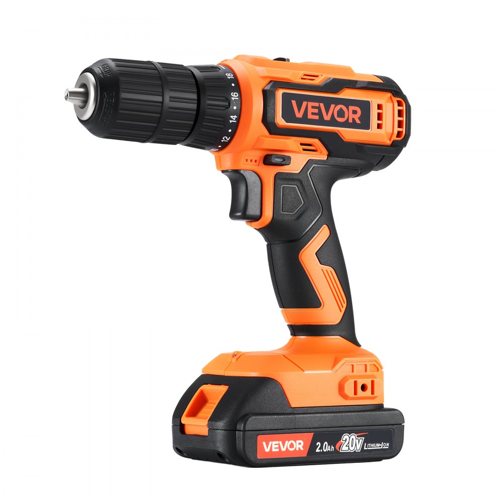 VEVOR Cordless Drill Driver, 1/2 inch Metal Chuck, Dual-Speed Variable, Drill Driver Kit with Lithium Battery and Charger, Belt Clip, for Wood and Metal Drilling, Screw Tightening or Loosening