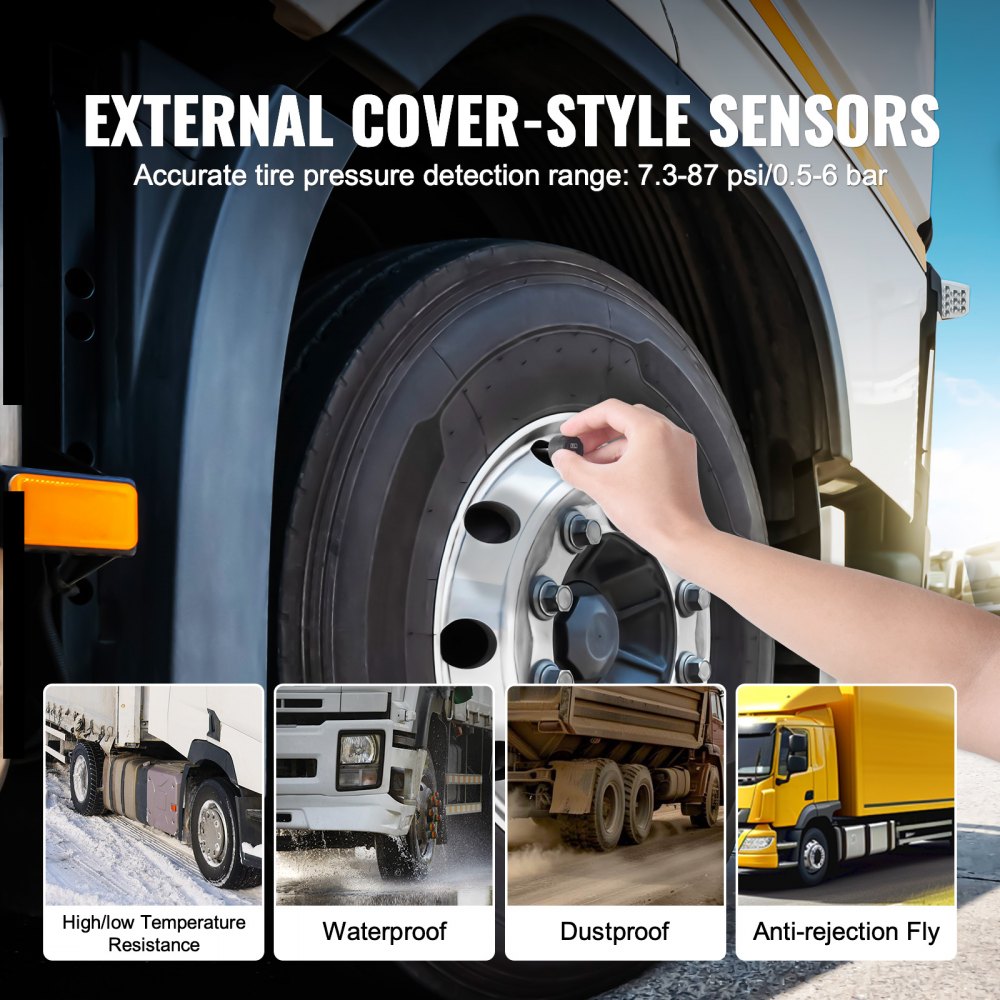 VEVOR RV Tire Pressure Monitoring System, 7.3-116 PSI Trailer TPMS, Universal Wireless Car Alarm System, Waterproof TPMS Sensors Set with Solar Charge, 6 Sensors, 5 Alarm Modes, and Real-time Display