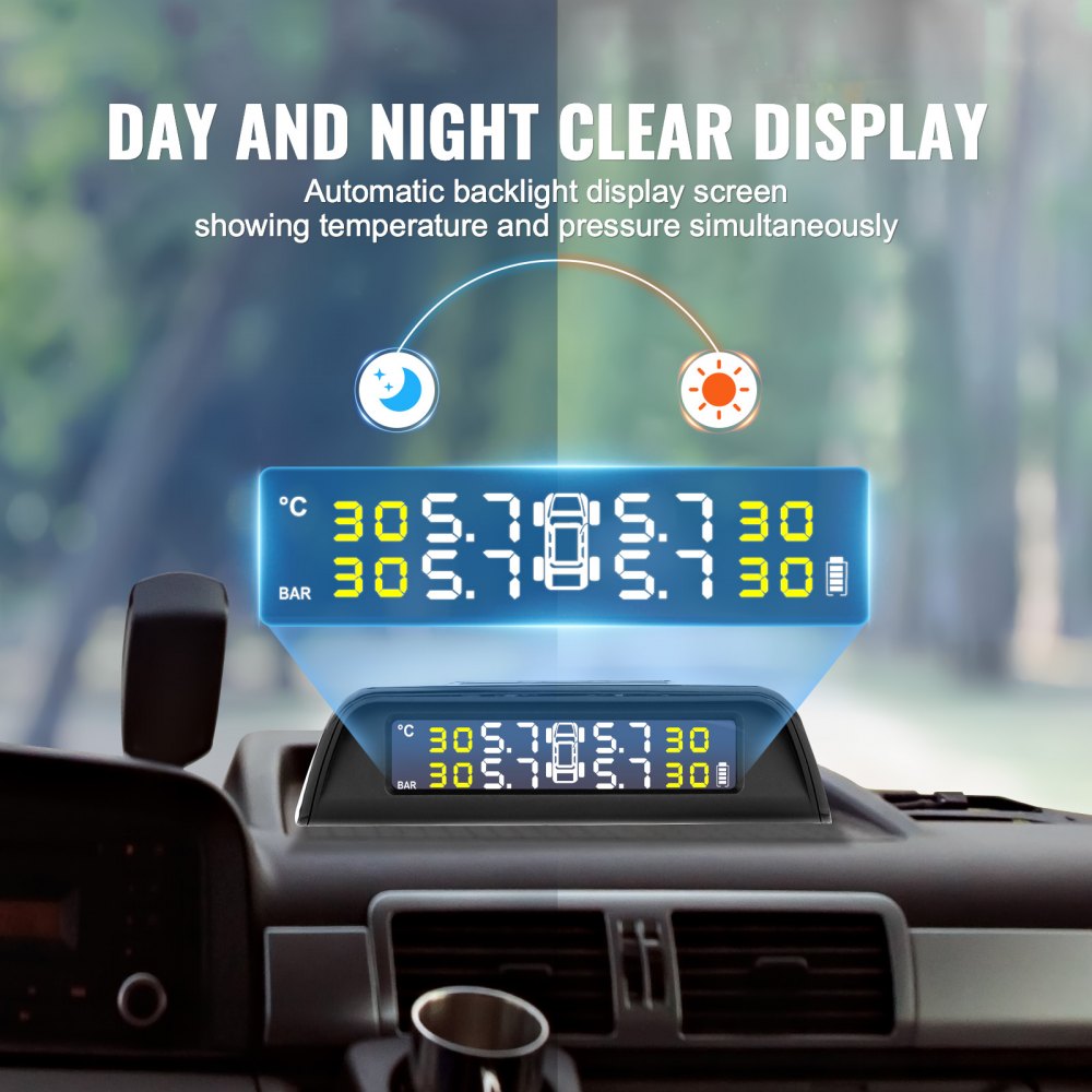 VEVOR RV Tire Pressure Monitoring System, 7.3-116 PSI Trailer TPMS, Universal Wireless Car Alarm System, Waterproof TPMS Sensors Set with Solar Charge, 6 Sensors, 5 Alarm Modes, and Real-time Display