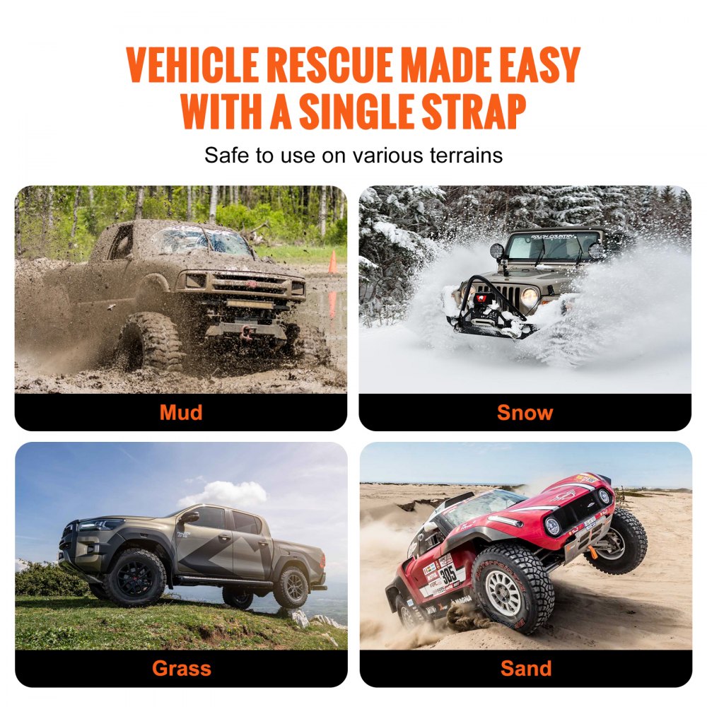 VEVOR ATV Tow Strap with Hooks, 2-inch x 20-foot, 17000 lbs Capacity, Durable Recovery Rope with Security Hooks for Trucks and Vehicles, Essential Towing Accessory for Roadside Assistance
