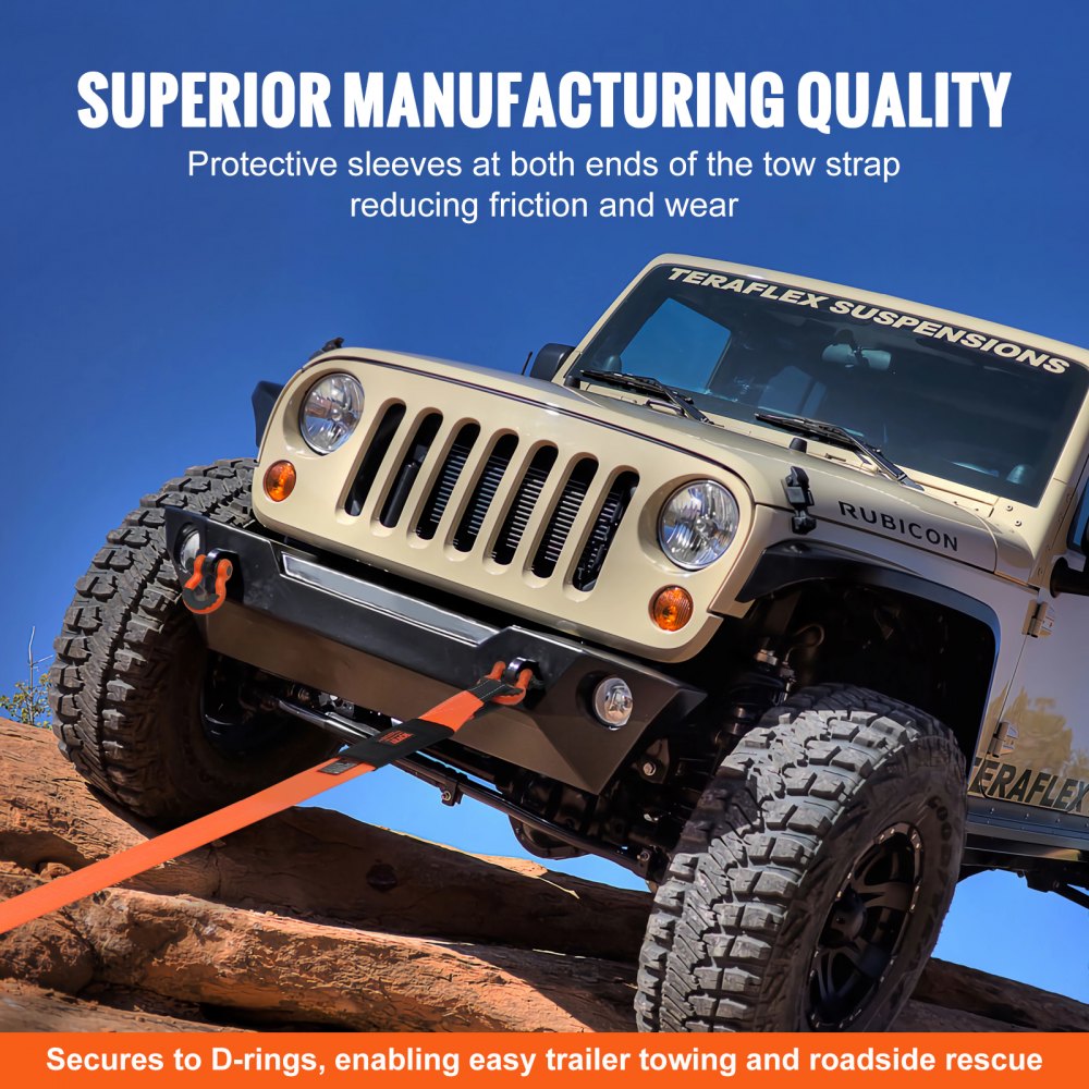 VEVOR Heavy Duty Tow Strap Recovery Kit 3" x 30 ft (MBS-36,000 lbs) Tree Saver Winch Strap, Triple Reinforced Loop & Protective Sleeves & Storage Bag , 3/4" D-Ring Shackles, for Truck Jeep SUV ATV