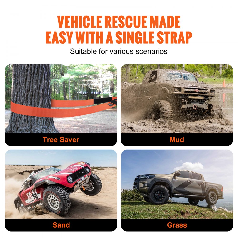 VEVOR Heavy Duty Tow Strap Recovery Kit 3" x 30 ft (MBS-36,000 lbs) Tree Saver Winch Strap, Triple Reinforced Loop & Protective Sleeves & Storage Bag , 3/4" D-Ring Shackles, for Truck Jeep SUV ATV