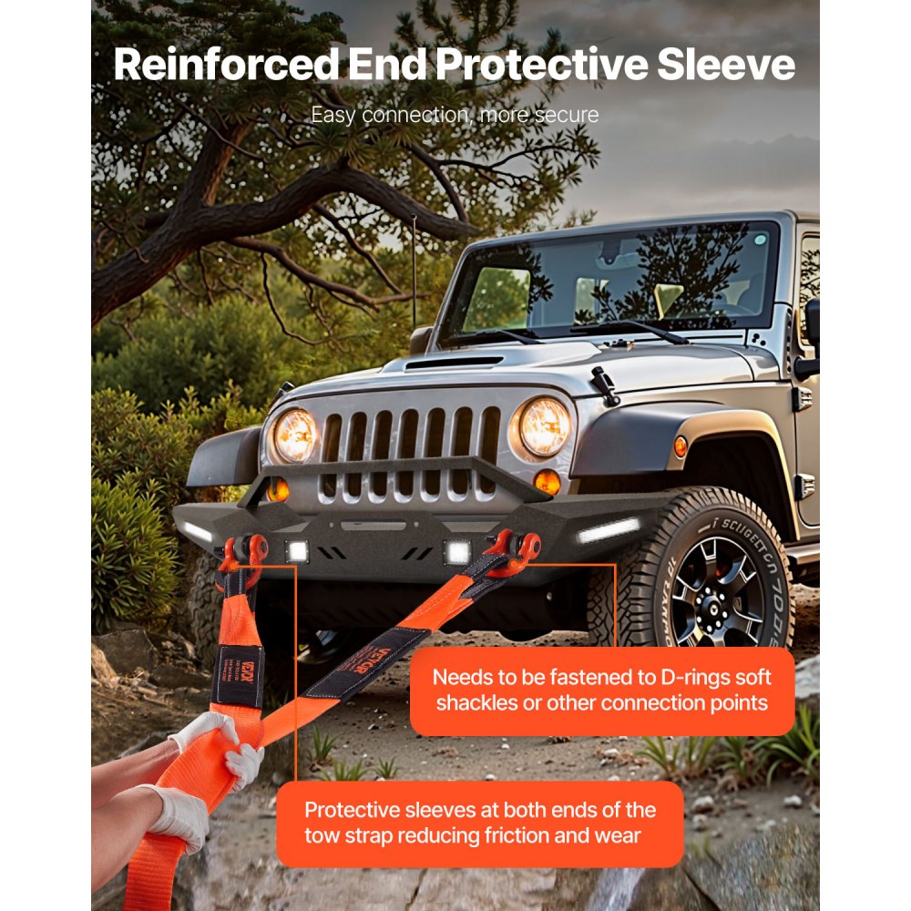 VEVOR Recovery Tow Strap 3 inches, 8 feet 36,000 lbs Break Strength, Triple Reinforced Loop Straps, Tree Saver, Winch Line Extension Strap, Off Road Towing and Recovery, Extreme Weather Resistance