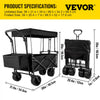 VEVOR Extra Large Collapsible Garden Cart with Removable Canopy, Folding Wagon Utility Carts with Wheels and Rear Storage, Wagon Cart for Garden, Camping, Grocery Cart, Shopping Cart, Black