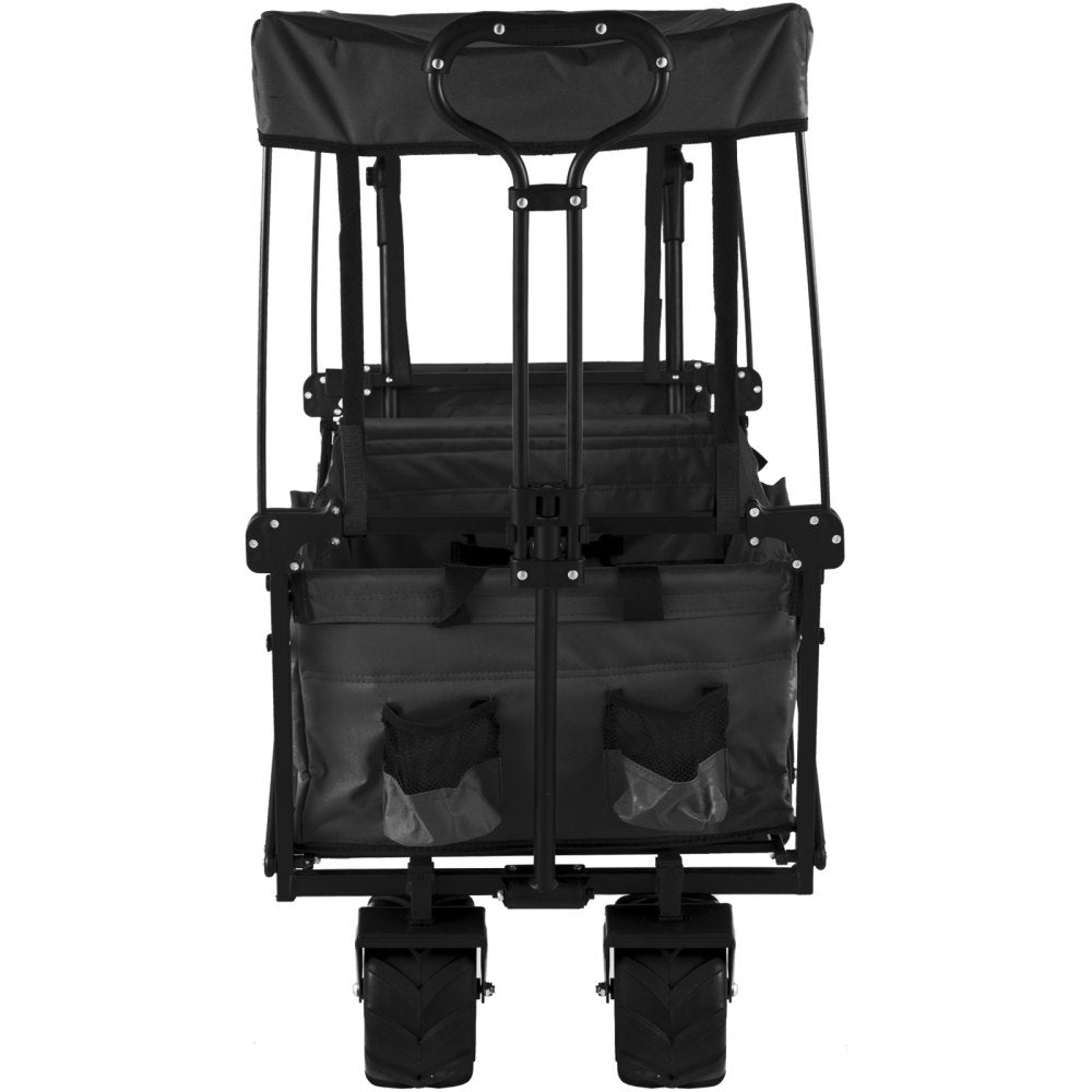 VEVOR Extra Large Collapsible Garden Cart with Removable Canopy, Folding Wagon Utility Carts with Wheels and Rear Storage, Wagon Cart for Garden, Camping, Grocery Cart, Shopping Cart, Black