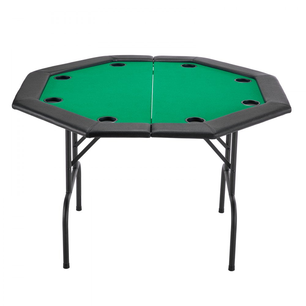 VEVOR Foldable Poker Table, 8 Player 48 in Folding Casino Leisure Table with Padded Rails & Cup Holders, Octagonal Portable Game Tables with Felt & Metal Legs, for Texas Hold'em Game and Blackjack