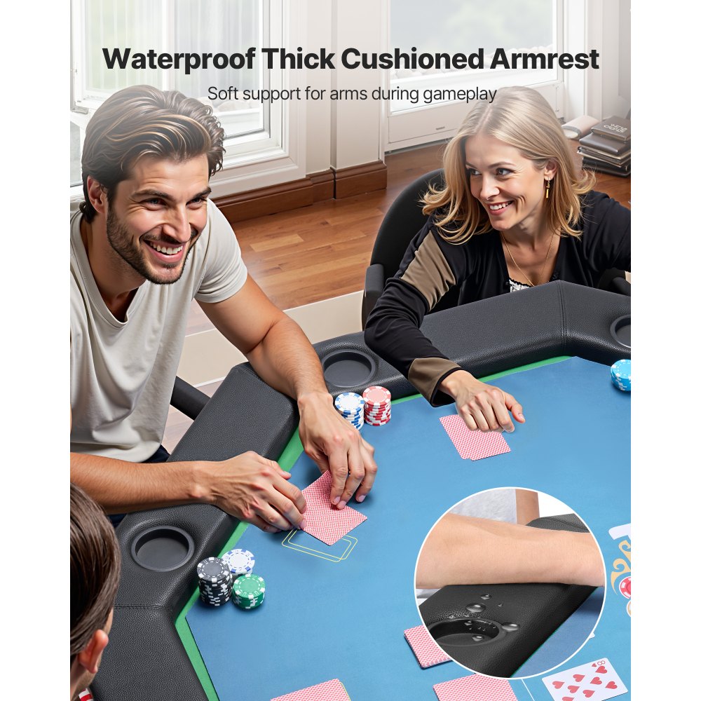 VEVOR Foldable Poker Table, 8 Player 48 in Folding Casino Leisure Table with Padded Rails & Cup Holders, Octagonal Portable Game Tables with Felt & Metal Legs, for Texas Hold'em Game and Blackjack