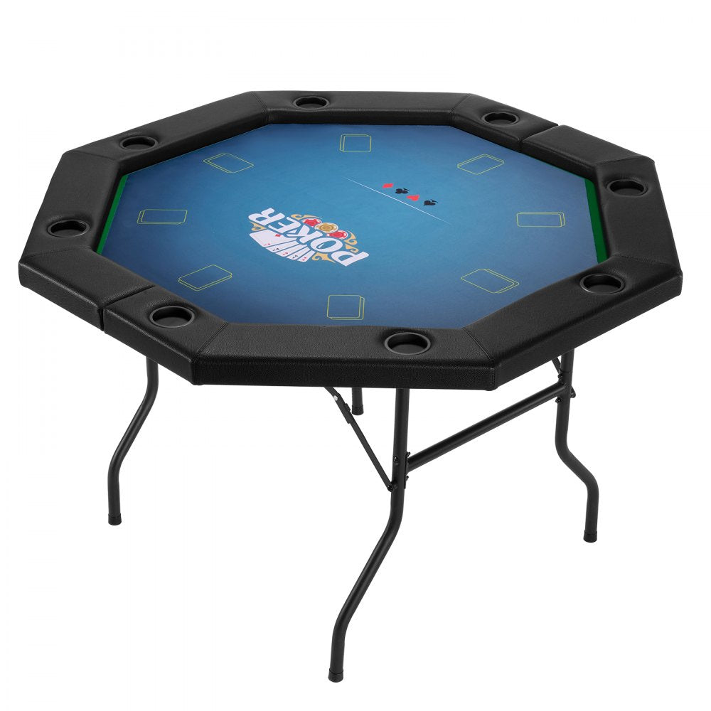 VEVOR Foldable Poker Table, 8 Player 48 in Folding Casino Leisure Table with Padded Rails & Cup Holders, Octagonal Portable Game Tables with Felt & Metal Legs, for Texas Hold'em Game and Blackjack