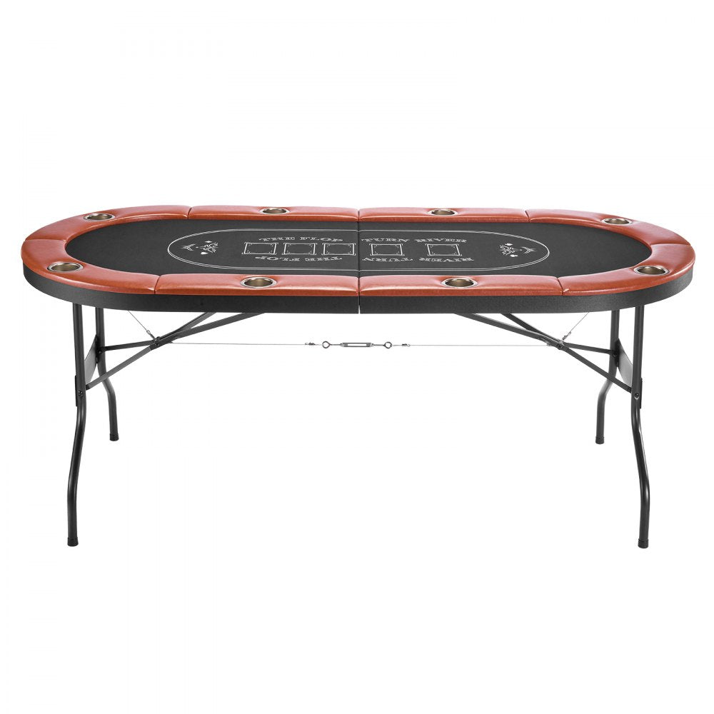 VEVOR Foldable Poker Table, 8 Player 72 in Folding Casino Leisure Table with Padded Rails and Cup Holders, Oval Portable Game Tables with Felt & Metal Legs, for Texas Hold'em Game and Blackjack