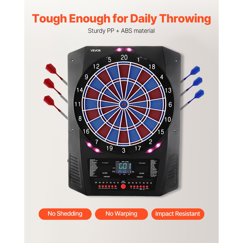 VEVOR Electronic Dart Board, 13.5" Target Dartboard with 45 Games & 474 Variations for Up to 8 Players, 6 Dart Shafts with Flights & 50 Soft Tips, Color LED Cricket Scoring Screen for Home Party Bar