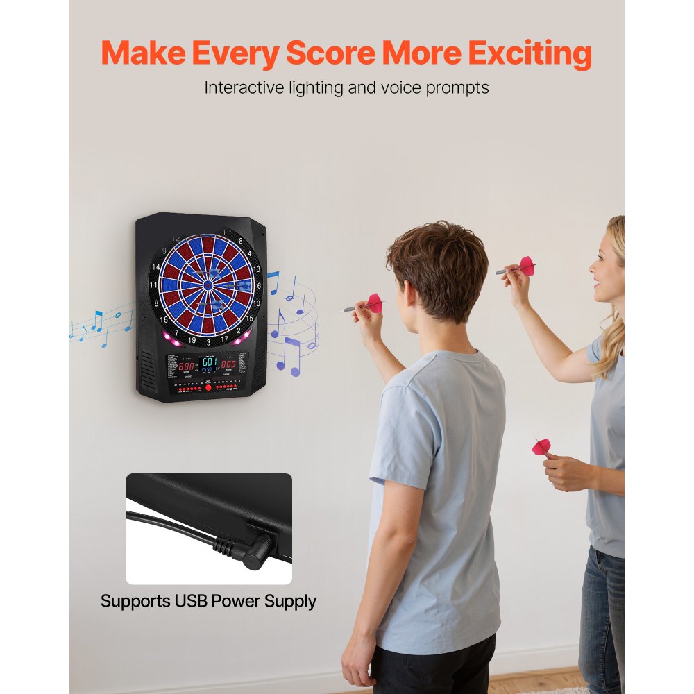 VEVOR Electronic Dart Board, 13.5" Target Dartboard with 45 Games & 474 Variations for Up to 8 Players, 6 Dart Shafts with Flights & 50 Soft Tips, Color LED Cricket Scoring Screen for Home Party Bar