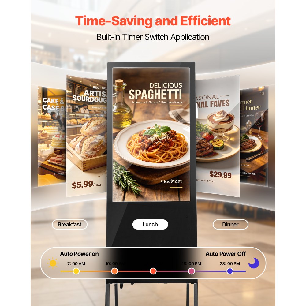 VEVOR 32 in Indoor Digital Signage Floor Standing Advertising Display Kiosk, with WiFi HDMI/USB Input Android OS, 178° Wide View, LCD Screen Interactive Monitor, Commercial Totem Vertical Poster