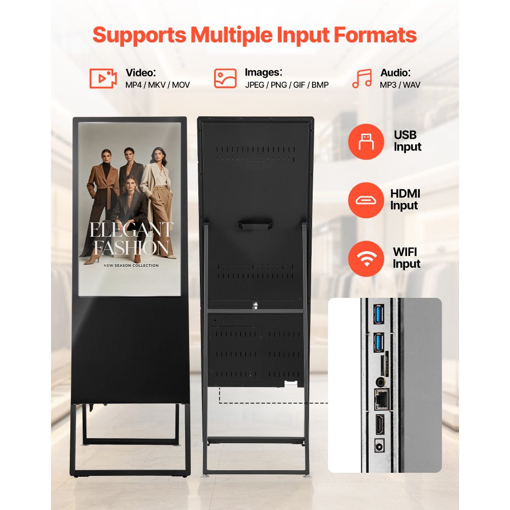 VEVOR 32 in Indoor Digital Signage Floor Standing Advertising Display Kiosk, WiFi HDMI/USB Input Android OS, 178° Wide View, LCD Touchscreen Interactive Monitor, Commercial Totem Vertical Poster