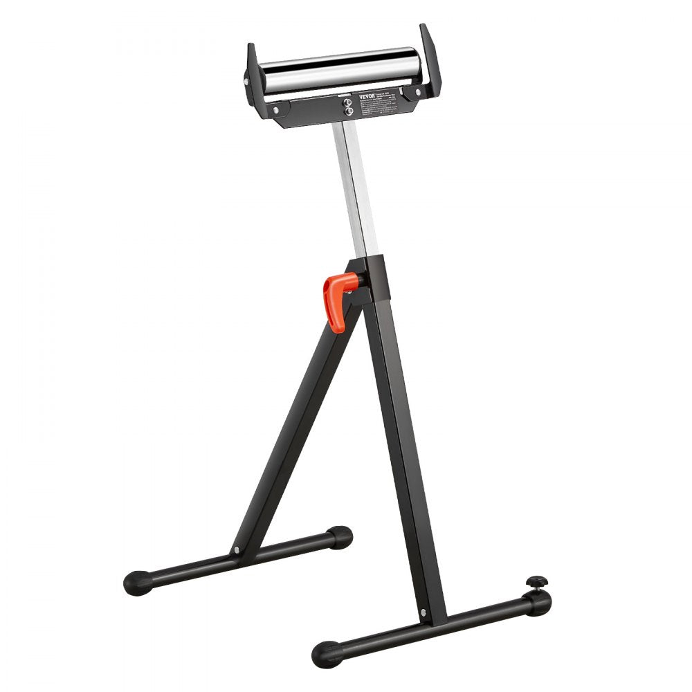 VEVOR Roller Stand, 250 lb Load Capacity, 27 in-43 in Adjustable Height, Folding Heavy Duty with Edge Guides & 11.5 in Polished Steel Roller Head, for Table Saw Outfeed Woodworking Extension Support