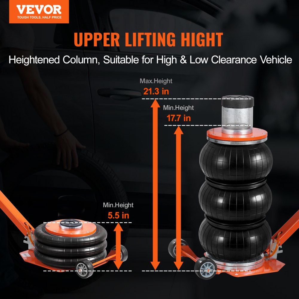 VEVOR Air Jack, 3 Ton/6600 lbs, 1-6S Pneumatic Lifting Jack with Heightened Column & Adjustable Handle, Compact, Easy-to-Lift & Space-Saving Jack with Thick Rubber Pad, Fits for Sedan, SUV, Pickup Truck