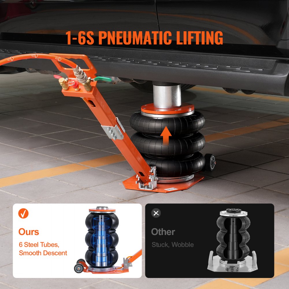 VEVOR Air Jack, 3 Ton/6600 lbs, 1-6S Pneumatic Lifting Jack with Heightened Column & Adjustable Handle, Compact, Easy-to-Lift & Space-Saving Jack with Thick Rubber Pad, Fits for Sedan, SUV, Pickup Truck