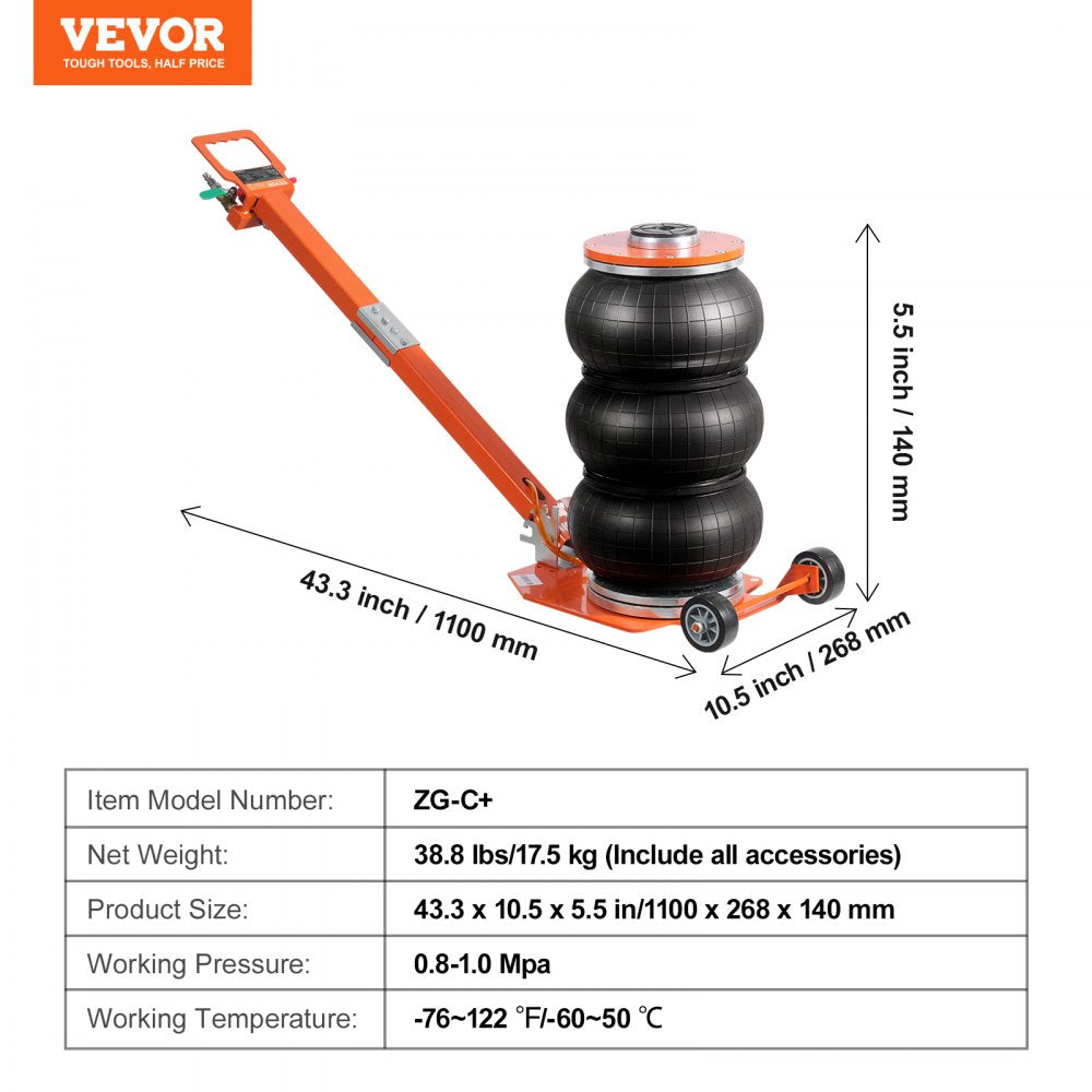 VEVOR Air Jack, 3 Ton/6600 lbs, 1-6S Pneumatic Lifting Jack with Heightened Column & Adjustable Handle, Compact, Easy-to-Lift & Space-Saving Jack with Thick Rubber Pad, Fits for Sedan, SUV, Pickup Truck