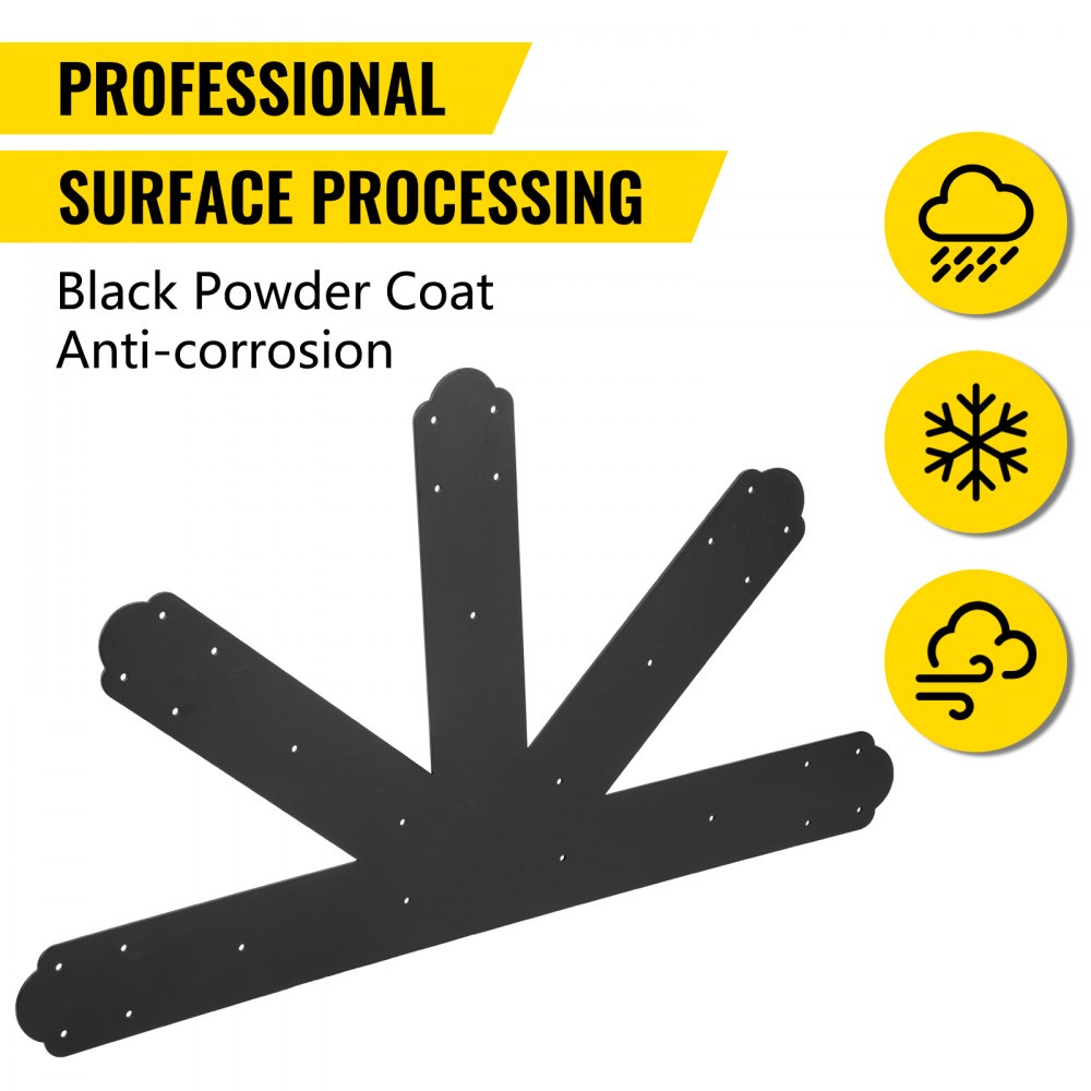 VEVOR Gable Plate, Black Powder-Coated Truss Connector Plates, 12:12 Pitch Gable Bracket, 4 mm / 0.16\" Steel Truss Nail Plates, Decorative Gable Plate with Bolts for Wooden Beam Use