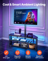 VEVOR TV Stand with Mount, 45.3 Inch, Corner TV Stand Console with Power Outlet, for 32-75 Inch TVs, Height Adjustable Swivel Entertainment Center with Storage & LED Lights, for Living Room, Black
