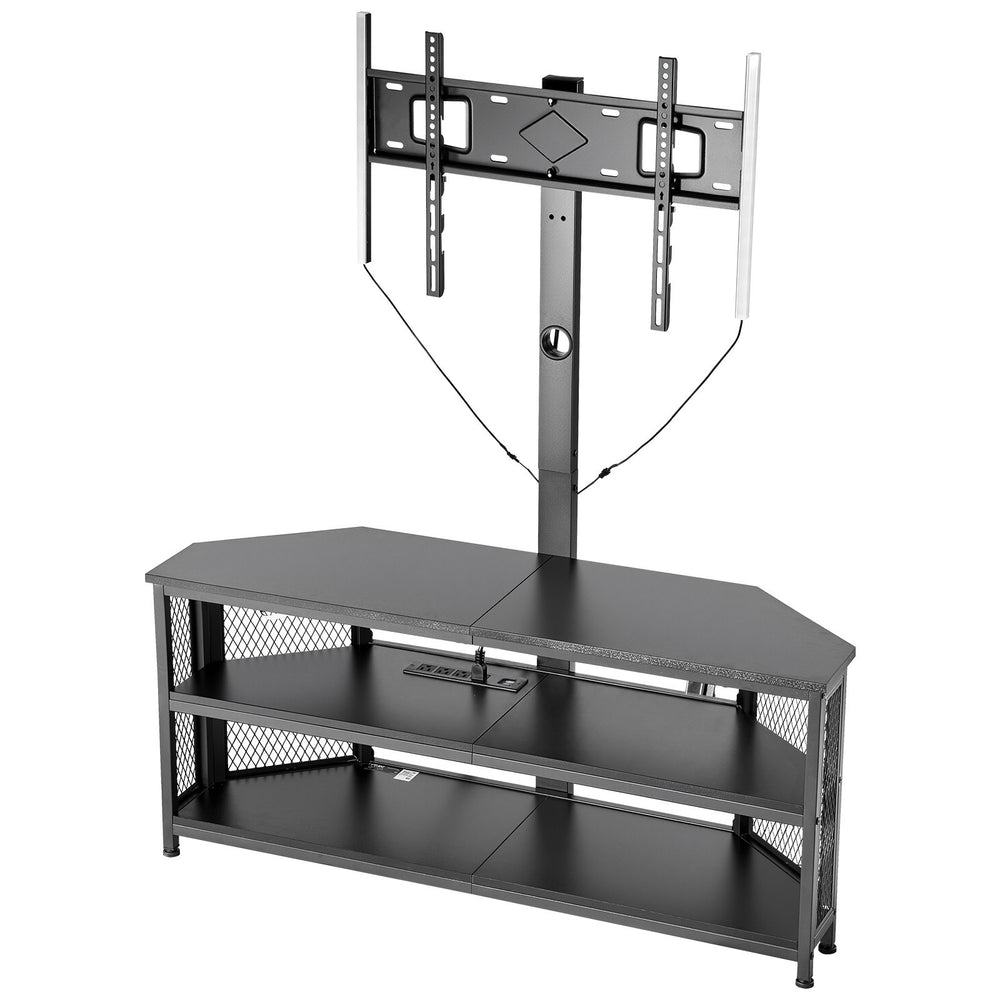 VEVOR TV Stand with Mount, 45.3 Inch, Corner TV Stand Console with Power Outlet, for 32-75 Inch TVs, Height Adjustable Swivel Entertainment Center with Storage & LED Lights, for Living Room, Black