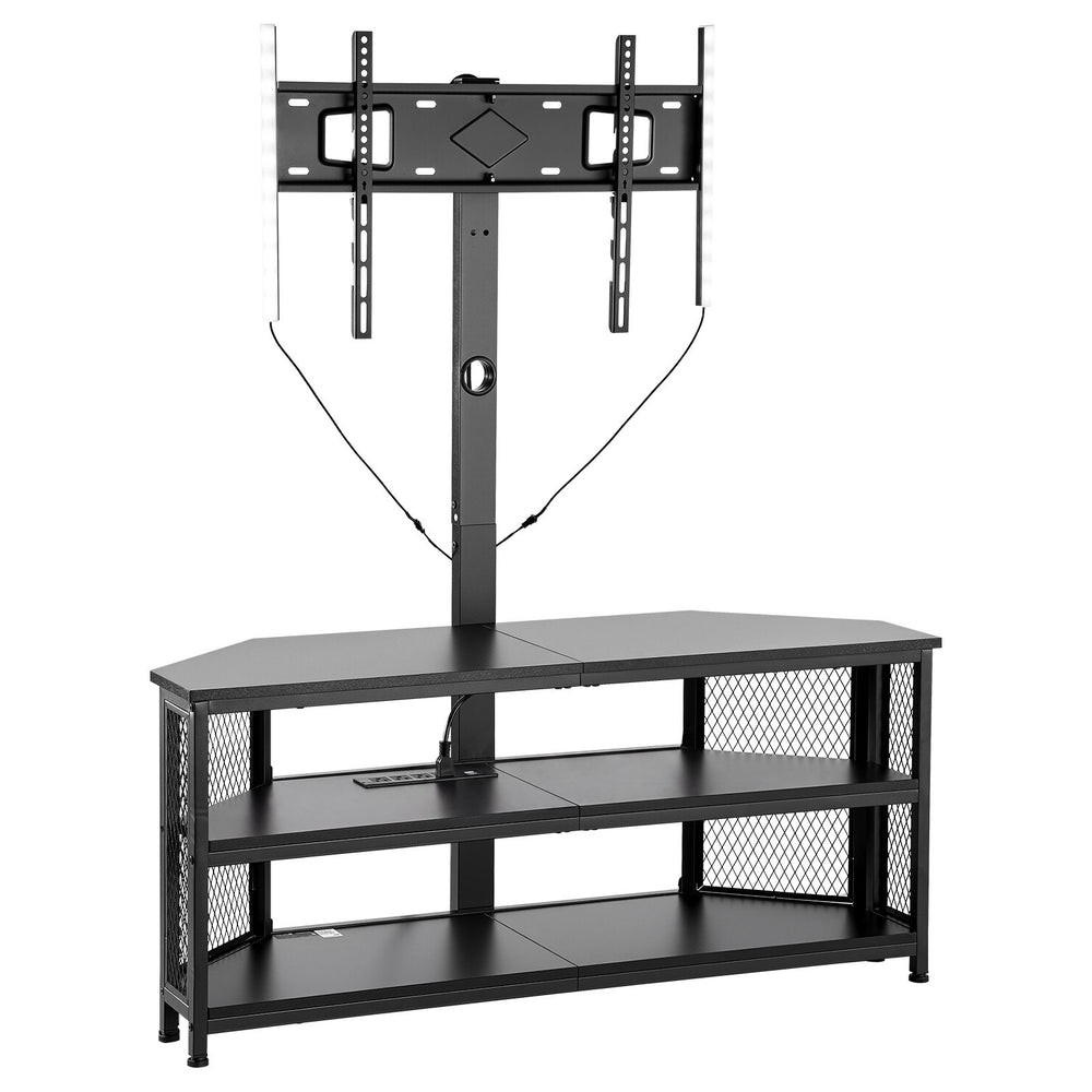VEVOR TV Stand with Mount, 45.3 Inch, Corner TV Stand Console with Power Outlet, for 32-75 Inch TVs, Height Adjustable Swivel Entertainment Center with Storage & LED Lights, for Living Room, Black