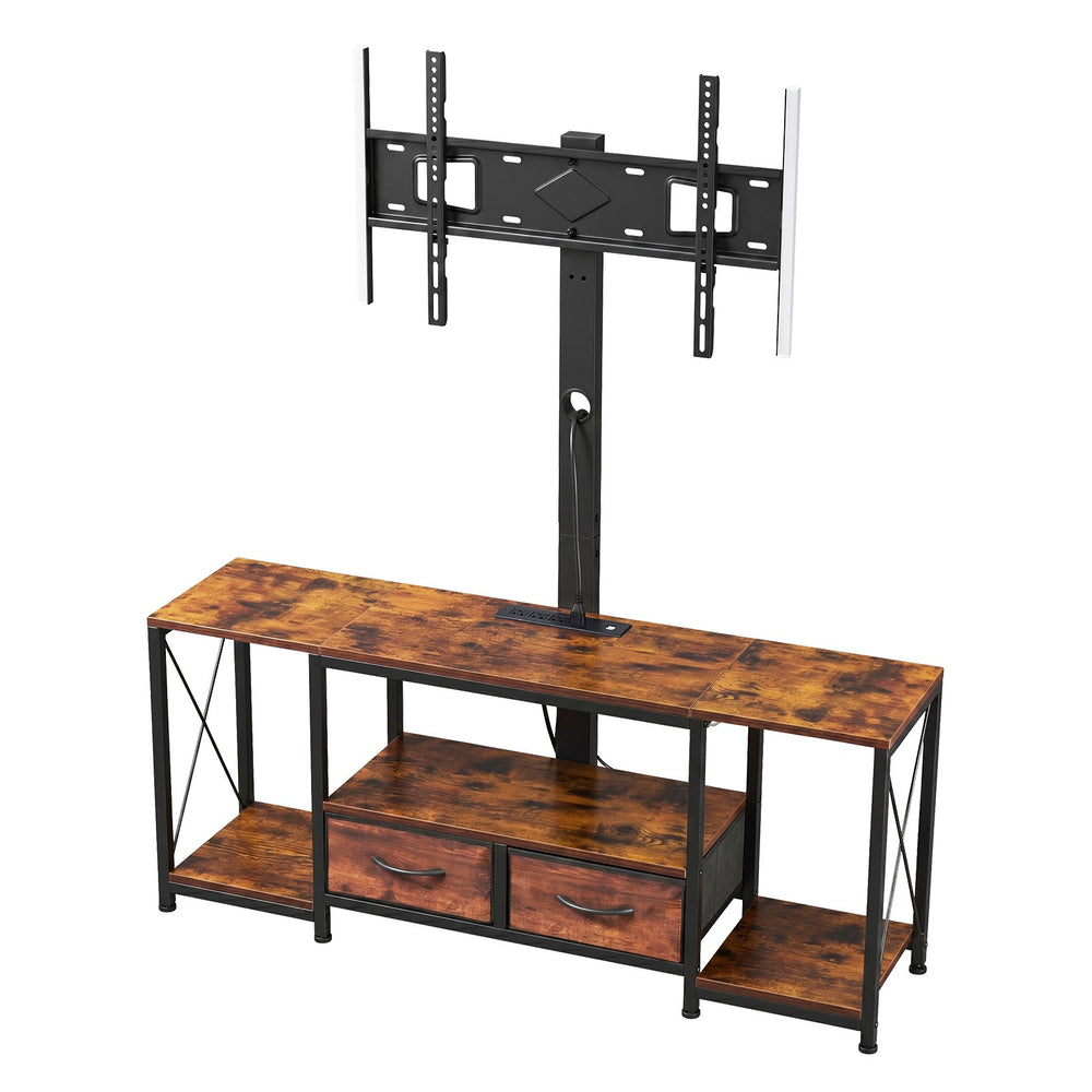 VEVOR TV Stand with Mount, 47.2 Inch, TV Stand Console with Power Outlet & Storage Drawers, for 32-75 Inch TVs, Height Adjustable Entertainment Center with LED Lights, for Living Room, Rustic Brown