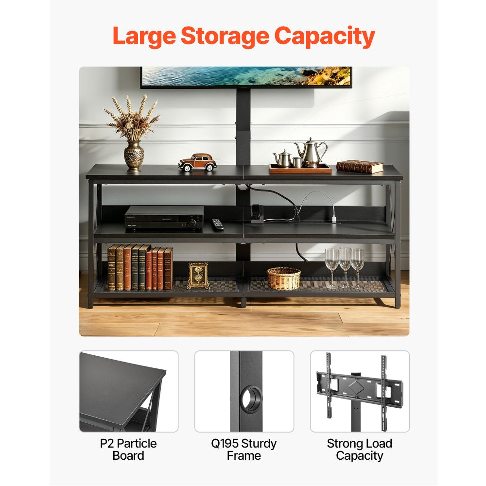 VEVOR TV Stand with Mount, 47.2 Inch, TV Stand Console with Power Outlet, for 32-75 Inch TVs, Height Adjustable Swivel Entertainment Center with Open Storage Shelf, for Living Room Bedroom, Black