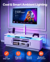 VEVOR TV Stand with Mount, 59.1 Inch, Swivel TV Stand Console with Power Outlet, for 32-75 Inch TVs, Height Adjustable Modern Entertainment Center with Storage & LED Lights, for Living Room, White