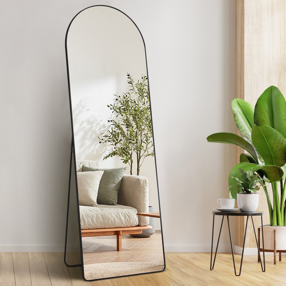 VEVOR Curved Tall Mirror, 65'' x 22'', Spacious Standalone or Wall Mount Reflective Surface with Aluminum Frame, Comprehensive View Dress Mirror for Bedroom or Living Space, Black