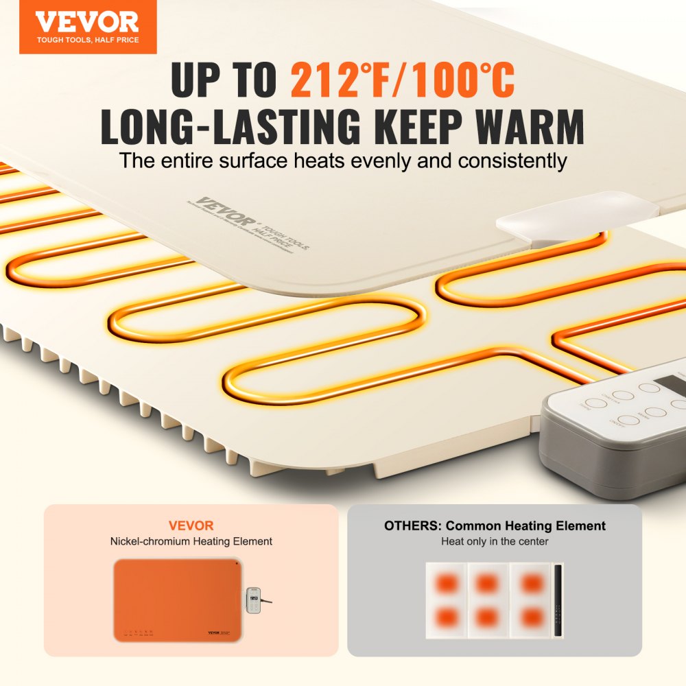 VEVOR Electric Warming Tray, Food Warming Mat for Buffet, Rollable & Portable Silicone Food Warmer with 4 Adjustable Temperature Settings, Auto Shut-Off & Child Lock, Perfect for Parties, Catering