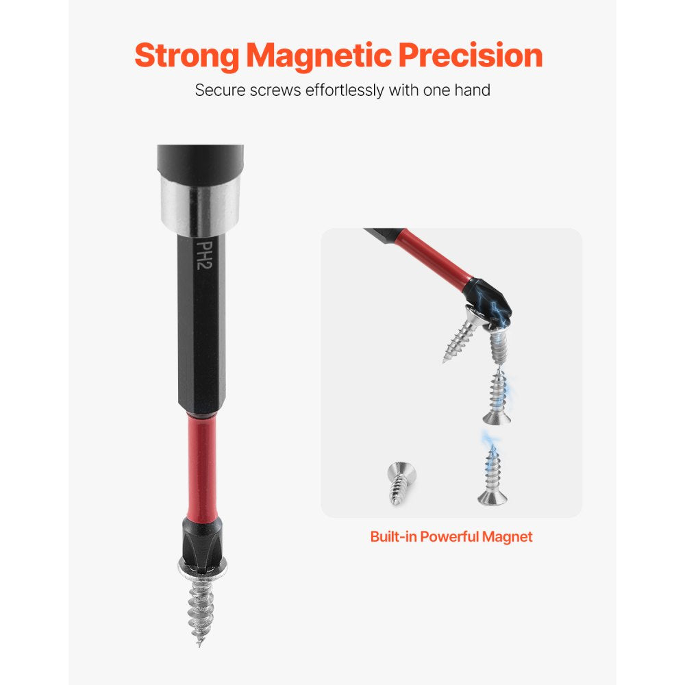 VEVOR Screwdriver Bit Set, 45-Piece, Magnetic Phillips, Slotted, Square, Torx Bit, Hex Nut Sockets, Extension Rod with Transparent Storage Case, High-Strength S2 Alloy Steel, Blackened Finish