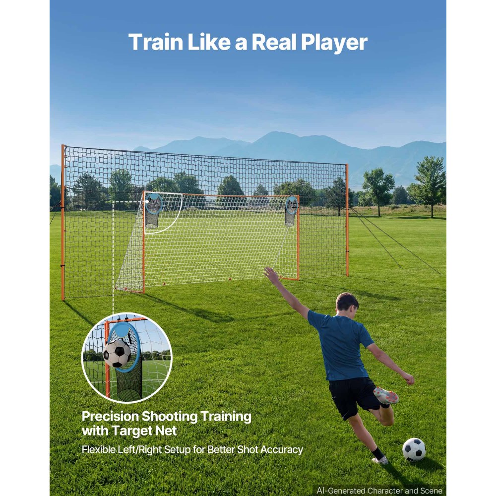 VEVOR Soccer Goal 16 x 7 FT Soccer Goal for Backyard with Iron Frame PE Net, Durable Backstop, Target Net, Ground Stakes, Ropes, for Youth & Adults, Outdoor Sports, Backyard Games, Practice Training