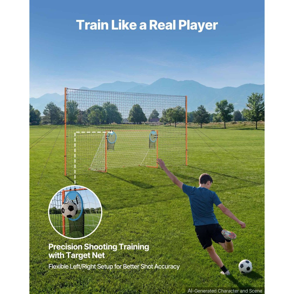VEVOR Soccer Goal 9 x 5 FT Soccer Goal for Backyard with Iron Frame PE Net, Durable Backstop, Target Net, Ground Stakes, Ropes, for Youth & Adults, Outdoor Sports, Backyard Practice Training Games
